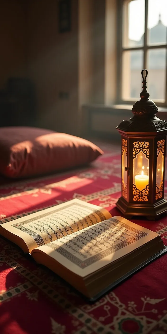 A beautifully designed prayer mat laid out in a pe__18099