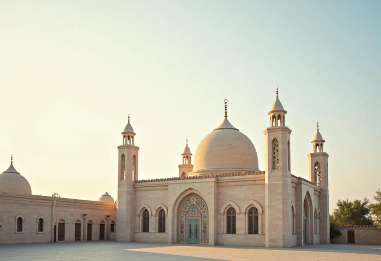 A serene view of a modest islamic masjid with simp__18090
